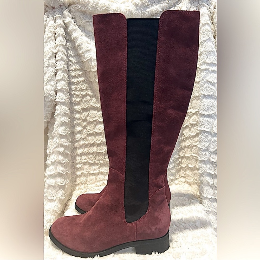 Vintage Burgundy suede knee high pull on Boots Cole Haan